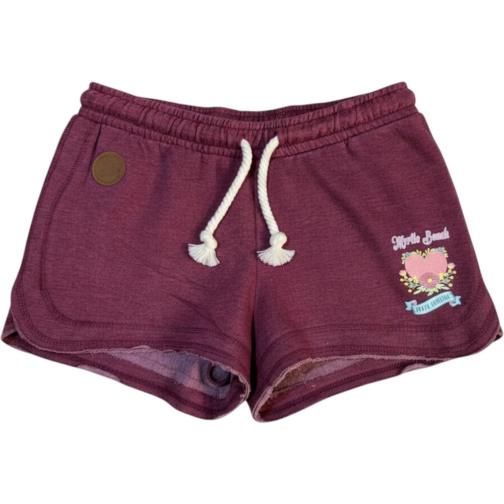 Pop Surf Born in Brooklyn Myrtle Beach Shorts Womens Medium Maroon Fleece Lounge